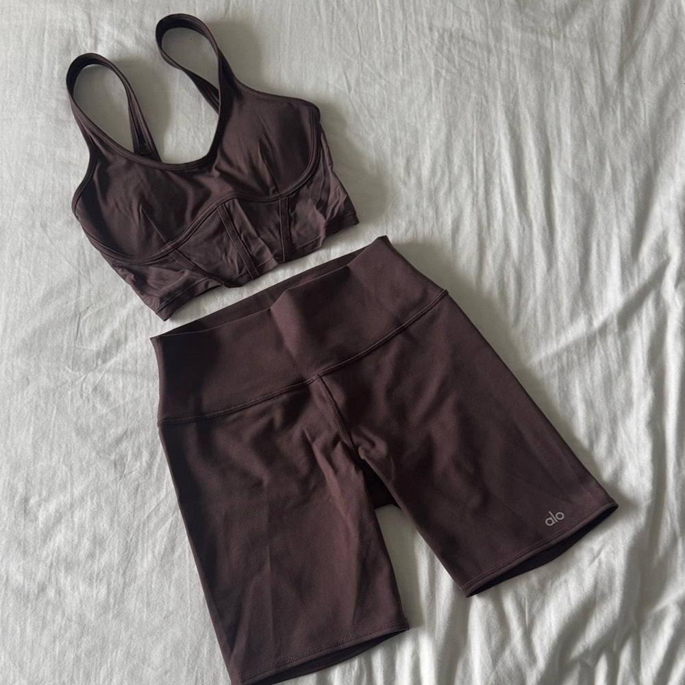 ALO Yoga Women's Raisin Corset Sports Bra and Shorts Set